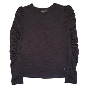 House of Harlow 1960 Ruched Long Sleeve Top Burnout Black Small Boho Coquette